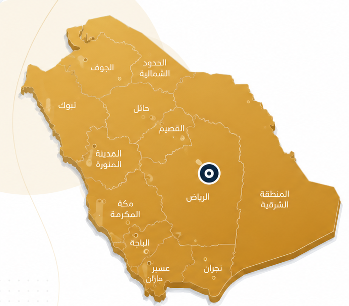 خريطة المملكة العربية السعودية موضح عليها المناطق الإدارية